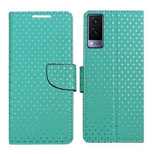 Dhar Flips Aquamarine Dot Flip Cover Vivo V21e 5G | Leather Finish | Shock Proof | Magnetic Clouser | Light Weight | Compatible with Vivo V21e 5G Cover | Best Designer Cover For Vivo V21e 5G