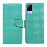 Dhar Flips Aquamarine Dot Flip Cover Vivo Y73 | Leather Finish | Shock Proof | Magnetic Clouser | Light Weight | Compatible with Vivo Y73 Cover | Best Designer Cover For Vivo Y73