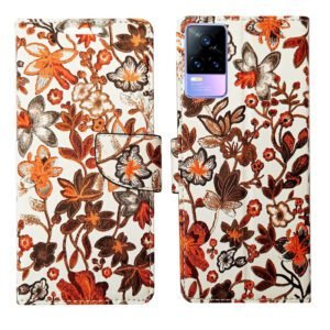 Dhar Flips Orange Pattern Flip Cover Vivo Y73 | Leather Finish | Shock Proof | Magnetic Clouser | Light Weight | Compatible with Vivo Y73 Cover | Best Designer Cover For Vivo Y73