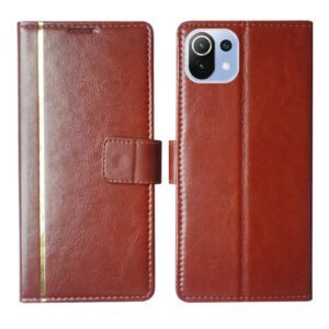 Dhar Flips Brown GP Flip Cover Mi 11 Lite | Leather Finish | Shock Proof | Magnetic Clouser | Light Weight | Compatible with Mi 11 Lite Cover | Best Designer Cover For Mi 11 Lite