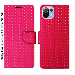 Dhar Flips Pink Dot Flip Cover Mi 11 Lite | Leather Finish | Shock Proof | Magnetic Clouser | Light Weight | Compatible with Mi 11 Lite Cover | Best Designer Cover For Mi 11 Lite