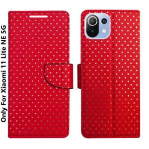 Dhar Flips Red Dot Flip Cover Mi 11 Lite NE | Leather Finish | Shock Proof | Magnetic Clouser | Light Weight | Compatible with Mi 11 Lite NE Cover | Best Designer Cover For Mi 11 Lite NE