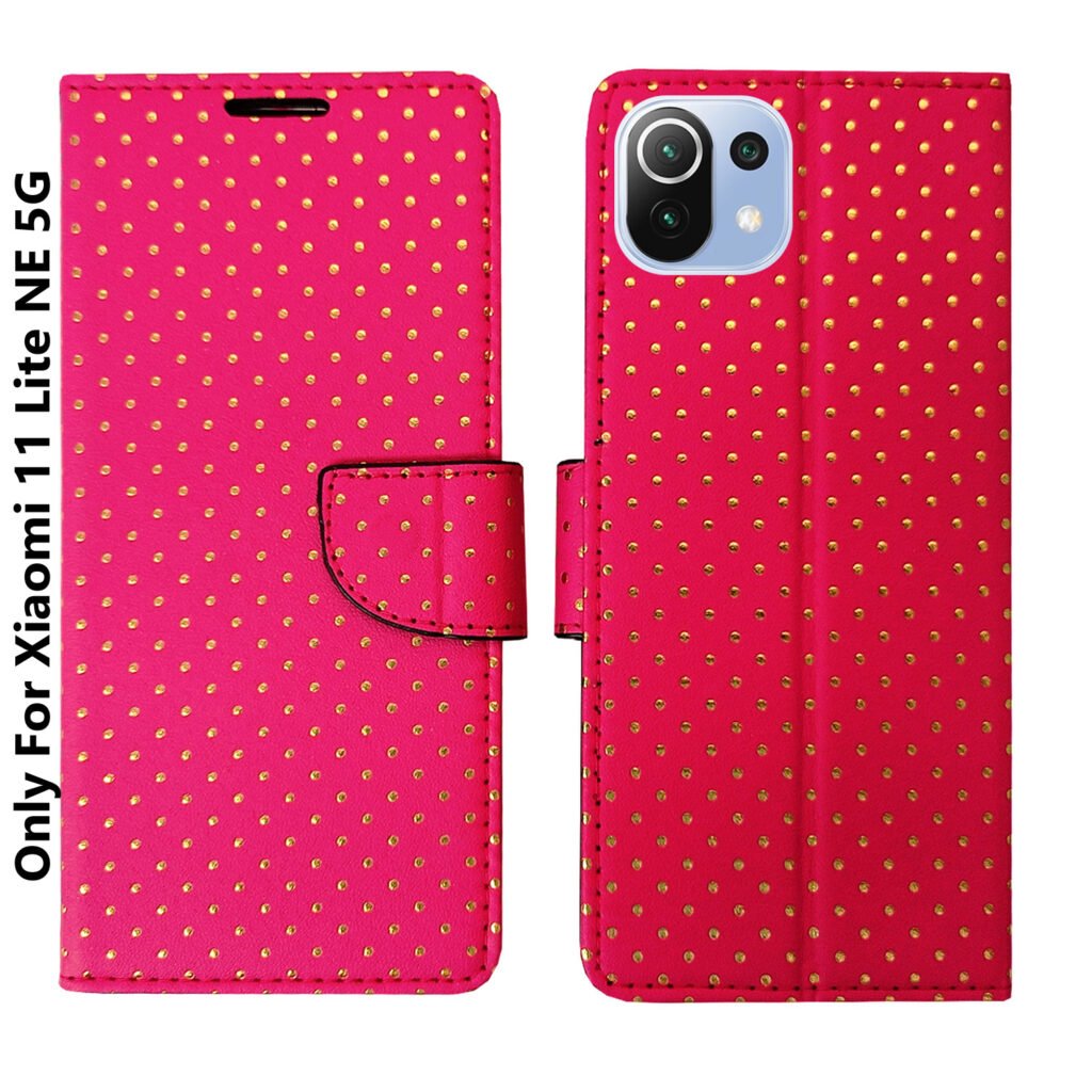 Dhar Flips Pink Dot Flip Cover Mi 11 Lite NE | Leather Finish | Shock Proof | Magnetic Clouser | Light Weight | Compatible with Mi 11 Lite NE Cover | Best Designer Cover For Mi 11 Lite NE