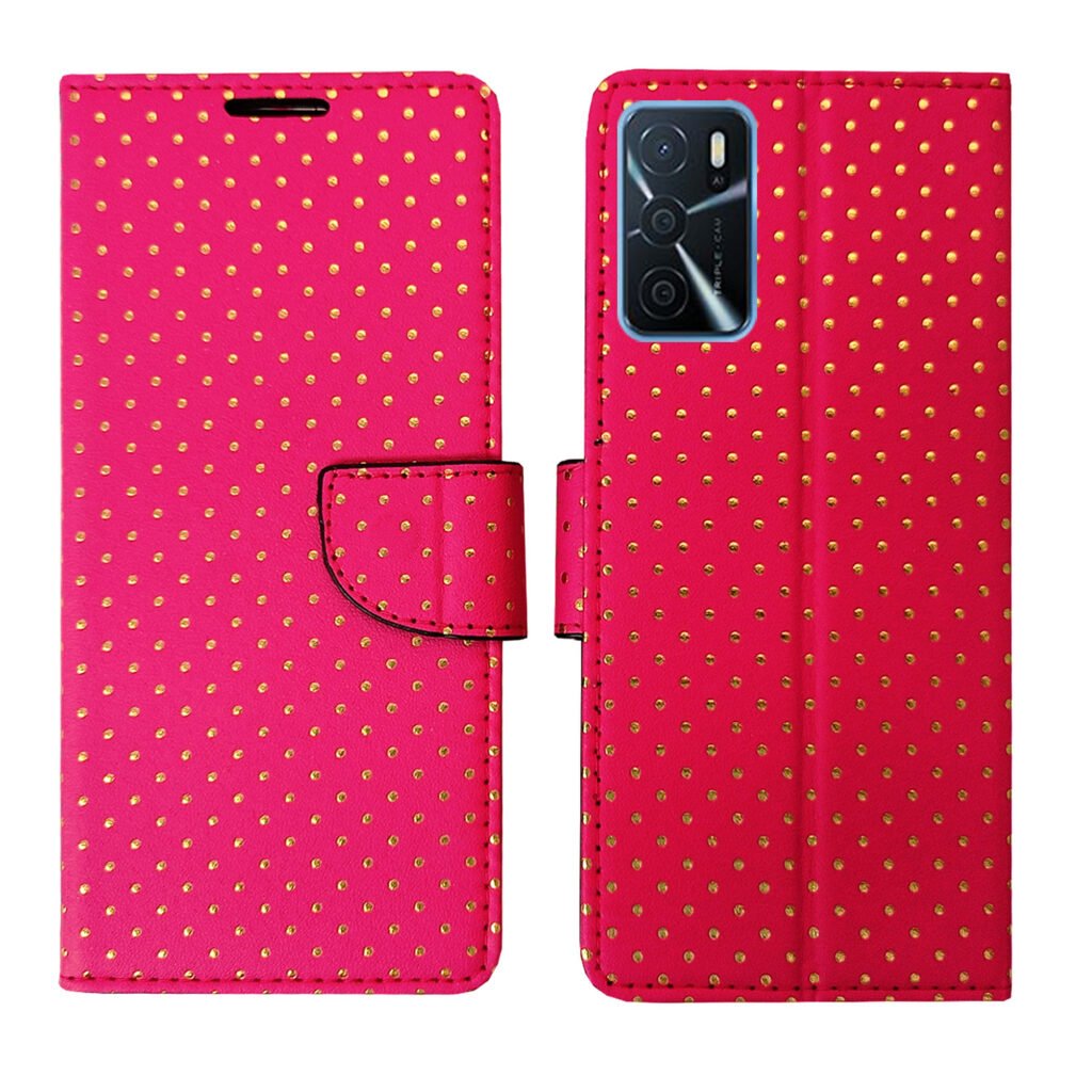 Dhar Flips Pink Dot Flip Cover Oppo A16 | Leather Finish | Shock Proof | Magnetic Clouser | Light Weight | Compatible with Oppo A16 Cover | Best Designer Cover For Oppo A16