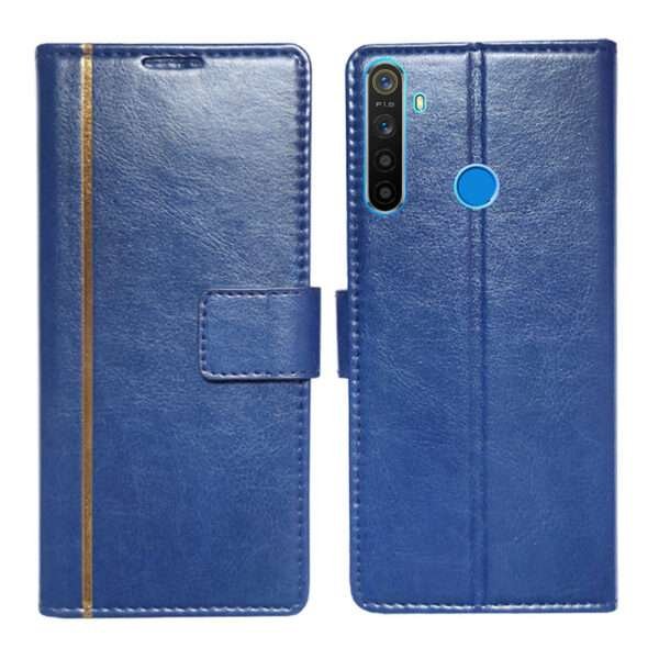 Dhar Flips Blue GP Flip Cover Realme 5 | Leather Finish | Shock Proof | Magnetic Clouser | Light Weight | Compatible with Realme 5 Cover | Best Designer Cover For Realme 5