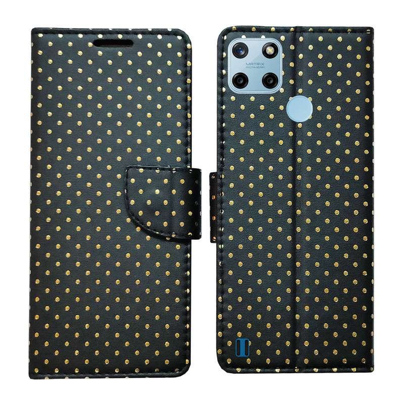 Dhar Flips Black Dot Flip Cover Realme C25Y | Leather Finish | Shock Proof | Magnetic Clouser | Light Weight | Compatible with Realme C25Y Cover | Best Designer Cover For Realme C25Y