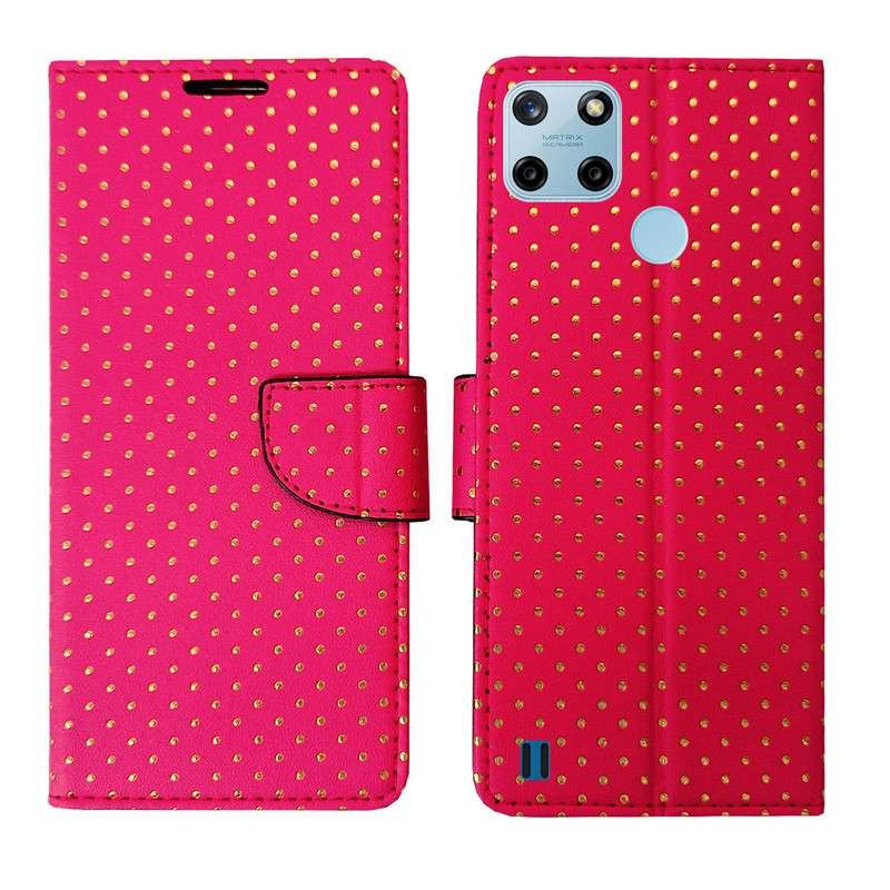 Dhar Flips Pink Dot Flip Cover Realme C25Y | Leather Finish | Shock Proof | Magnetic Clouser | Light Weight | Compatible with Realme C25Y Cover | Best Designer Cover For Realme C25Y