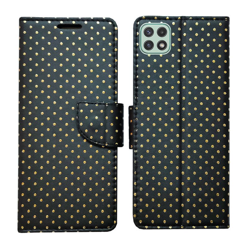 Dhar Flips Black Dot Flip Cover Samsung A22 5G | Leather Finish | Shock Proof | Magnetic Clouser | Light Weight | Compatible with Samsung A22 5G Cover | Best Designer Cover For Samsung A22 5G