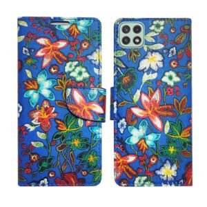 Dhar Flips Blue Pattern Flip Cover Samsung A22 5G | Leather Finish | Shock Proof | Magnetic Clouser | Light Weight | Compatible with Samsung A22 5G Cover | Best Designer Cover For Samsung A22 5G