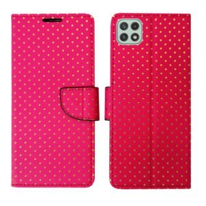 Dhar Flips Pink Dot Flip Cover Samsung A22 5G | Leather Finish | Shock Proof | Magnetic Clouser | Light Weight | Compatible with Samsung A22 5G Cover | Best Designer Cover For Samsung A22 5G