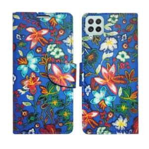 Dhar Flips Blue Pattern Flip Cover Samsung A22 4G | Leather Finish | Shock Proof | Magnetic Clouser | Light Weight | Compatible with Samsung A22 4G Cover | Best Designer Cover For Samsung A22 4G