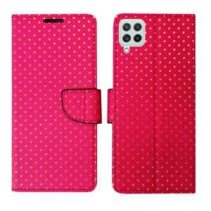 Dhar Flips Pink Dot Flip Cover Samsung A22 4G | Leather Finish | Shock Proof | Magnetic Clouser | Light Weight | Compatible with Samsung A22 4G Cover | Best Designer Cover For Samsung A22 4G