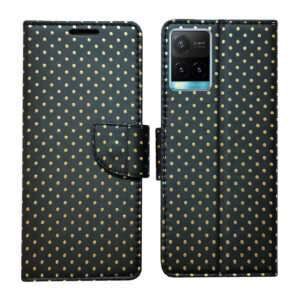 Dhar Flips Black Dot Flip Cover Vivo Y21T  | Leather Finish | Shock Proof | Magnetic Clouser | Light Weight | Compatible with Vivo Y21T  Cover | Best Designer Cover For Vivo Y21T