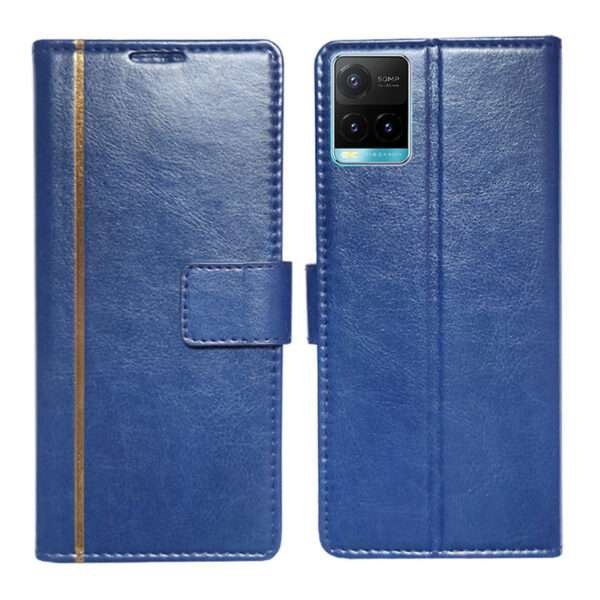 Dhar Flips Blue GP Flip Cover Vivo Y21T | Leather Finish | Shock Proof | Magnetic Clouser | Light Weight | Compatible with Vivo Y21T Cover | Best Designer Cover For Vivo Y21T