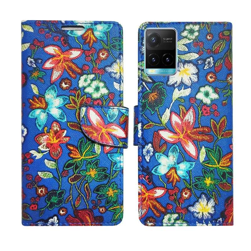 Dhar Flips Blue Pattern Flip Cover Vivo Y21T | Leather Finish | Shock Proof | Magnetic Clouser | Light Weight | Compatible with Vivo Y21T Cover | Best Designer Cover For Vivo Y21T