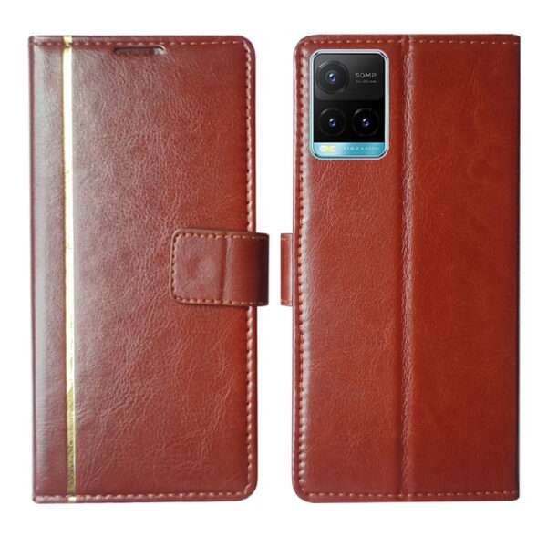 Dhar Flips Brown GP Flip Cover Vivo Y21T | Leather Finish | Shock Proof | Magnetic Clouser | Light Weight | Compatible with Vivo Y21T Cover | Best Designer Cover For Vivo Y21T