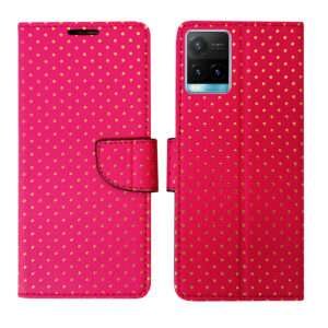 Dhar Flips Pink Dot Flip Cover Vivo Y21T | Leather Finish | Shock Proof | Magnetic Clouser | Light Weight | Compatible with Vivo Y21T Cover | Best Designer Cover For Vivo Y21T