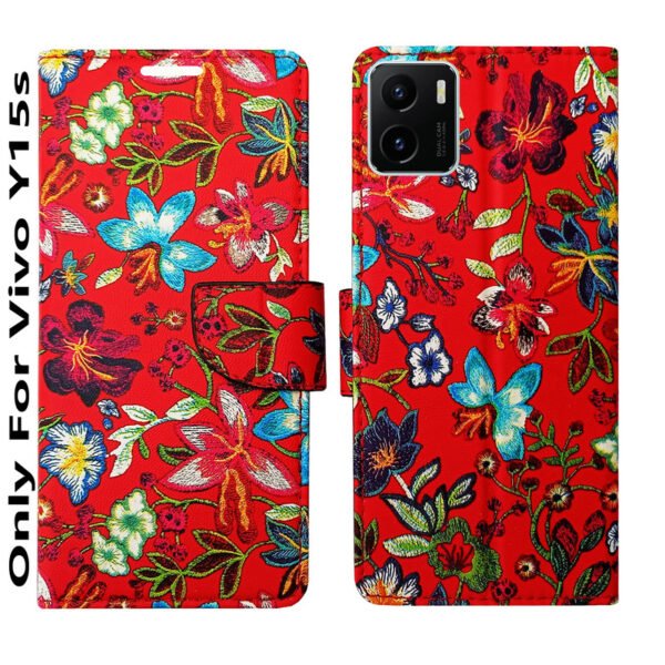 Dhar Flips Red Pattern Flip Cover Vivo Y15s  | Leather Finish | Shock Proof | Magnetic Clouser | Light Weight | Compatible with Vivo Y15s  Cover | Best Designer Cover For Vivo Y15s