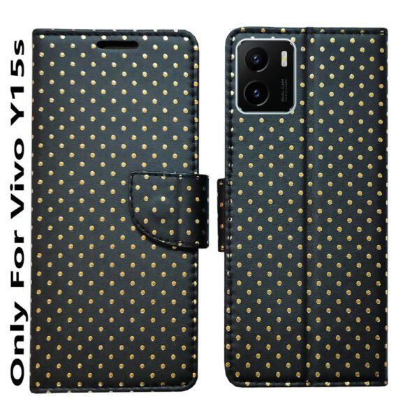 Dhar Flips Black Dot Flip Cover Vivo Y15s  | Leather Finish | Shock Proof | Magnetic Clouser | Light Weight | Compatible with Vivo Y15s  Cover | Best Designer Cover For Vivo Y15s