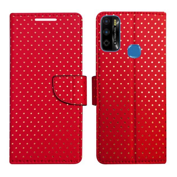 Dhar Flips Red Dot Flip Cover Infinix Smart 4 Plus | Leather Finish | Shock Proof | Magnetic Clouser | Light Weight | Compatible with Infinix Smart 4 Plus Cover | Best Designer Cover For Infinix Smart 4 Plus