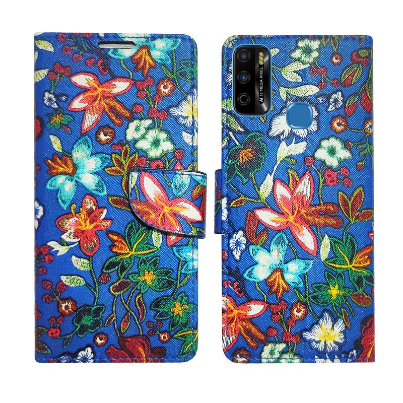 Dhar Flips Blue Pattern Flip Cover Infinix Smart 4 Plus | Leather Finish | Shock Proof | Magnetic Clouser | Light Weight | Compatible with Infinix Smart 4 Plus Cover | Best Designer Cover For Infinix Smart 4 Plus