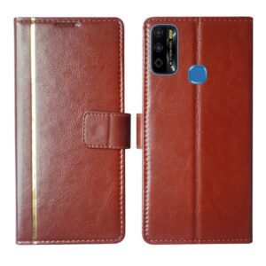 Dhar Flips Brown GP Flip Cover Infinix Smart 4 Plus | Leather Finish | Shock Proof | Magnetic Clouser | Light Weight | Compatible with Infinix Smart 4 Plus Cover | Best Designer Cover For Infinix Smart 4 Plus