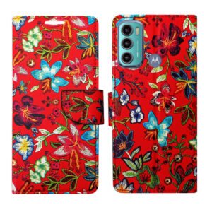 Dhar Flips Red Pattern Flip Cover Moto G40 Fusion | Leather Finish | Shock Proof | Magnetic Clouser | Light Weight | Compatible with Moto G40 Fusion Cover | Best Designer Cover For Moto G40 Fusion