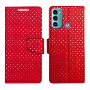 Dhar Flips Red Dot Flip Cover Moto G40 Fusion | Leather Finish | Shock Proof | Magnetic Clouser | Light Weight | Compatible with Moto G40 Fusion Cover | Best Designer Cover For Moto G40 Fusion