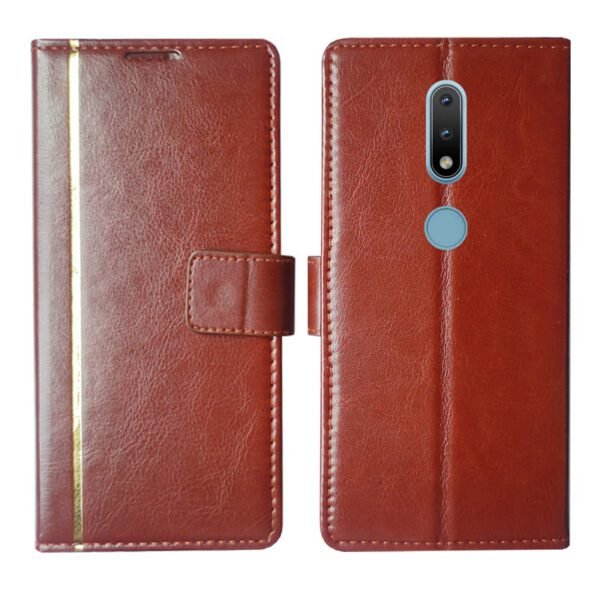 Dhar Flips Brown GP Flip Cover Nokia 2.4 | Leather Finish | Shock Proof | Magnetic Clouser | Light Weight | Compatible with Nokia 2.4 Cover | Best Designer Cover For Nokia 2.4