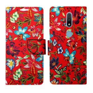 Dhar Flips Red Pattern Flip Cover Nokia 2.4 | Leather Finish | Shock Proof | Magnetic Clouser | Light Weight | Compatible with Nokia 2.4 Cover | Best Designer Cover For Nokia 2.4