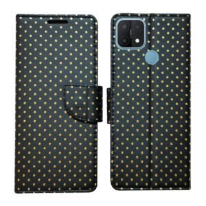 Dhar Flips Black Dot Flip Cover Oppo A15 | Leather Finish | Shock Proof | Magnetic Clouser | Light Weight | Compatible with Oppo A15 Cover | Best Designer Cover For Oppo A15