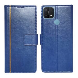 Dhar Flips Blue GP Flip Cover Oppo A15 | Leather Finish | Shock Proof | Magnetic Clouser | Light Weight | Compatible with Oppo A15 Cover | Best Designer Cover For Oppo A15