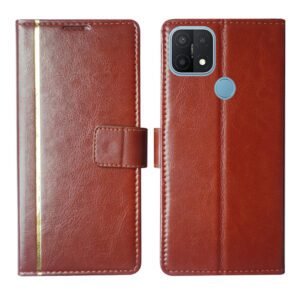 Dhar Flips Brown GP Flip Cover Oppo A15 | Leather Finish | Shock Proof | Magnetic Clouser | Light Weight | Compatible with Oppo A15 Cover | Best Designer Cover For Oppo A15