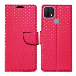 Dhar Flips Pink Dot Flip Cover Oppo A15 | Leather Finish | Shock Proof | Magnetic Clouser | Light Weight | Compatible with Oppo A15 Cover | Best Designer Cover For Oppo A15