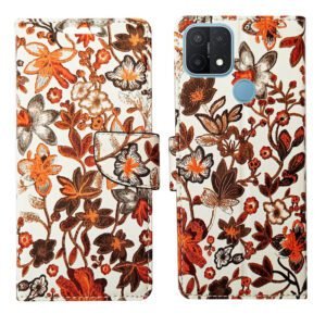 Dhar Flips Orange Pattern Flip Cover Oppo A15 | Leather Finish | Shock Proof | Magnetic Clouser | Light Weight | Compatible with Oppo A15 Cover | Best Designer Cover For Oppo A15