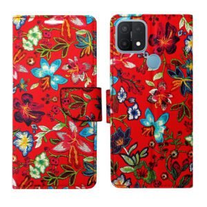 Dhar Flips Red Pattern Flip Cover Oppo A15 | Leather Finish | Shock Proof | Magnetic Clouser | Light Weight | Compatible with Oppo A15 Cover | Best Designer Cover For Oppo A15