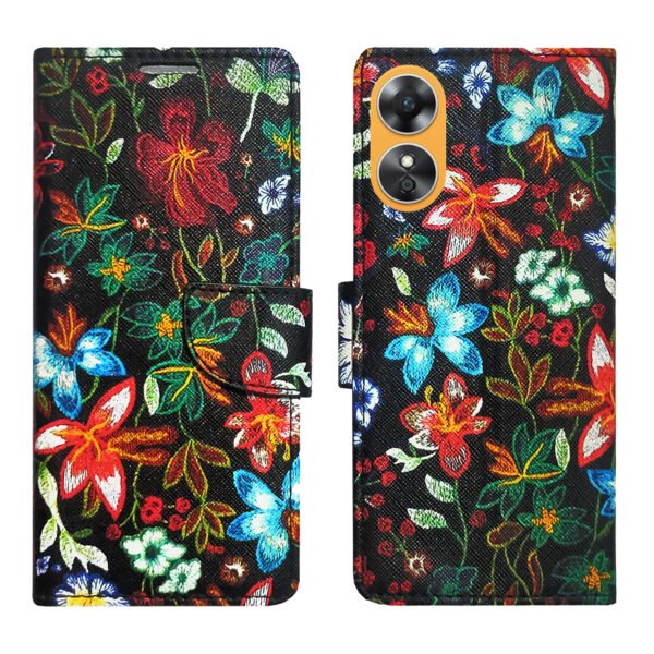 Dhar Flips Black Pattern Flip Cover Oppo A17   | Leather Finish | Shock Proof | Magnetic Clouser | Light Weight | Compatible with Oppo A17  Cover | Best Designer Cover For Oppo A17