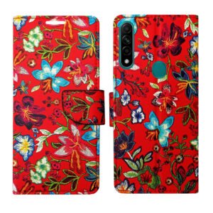 Dhar Flips Red Pattern Flip Cover for Oppo A31| Leather Finish | Shock Proof | Magnetic Clouser Compatible with Oppo A31