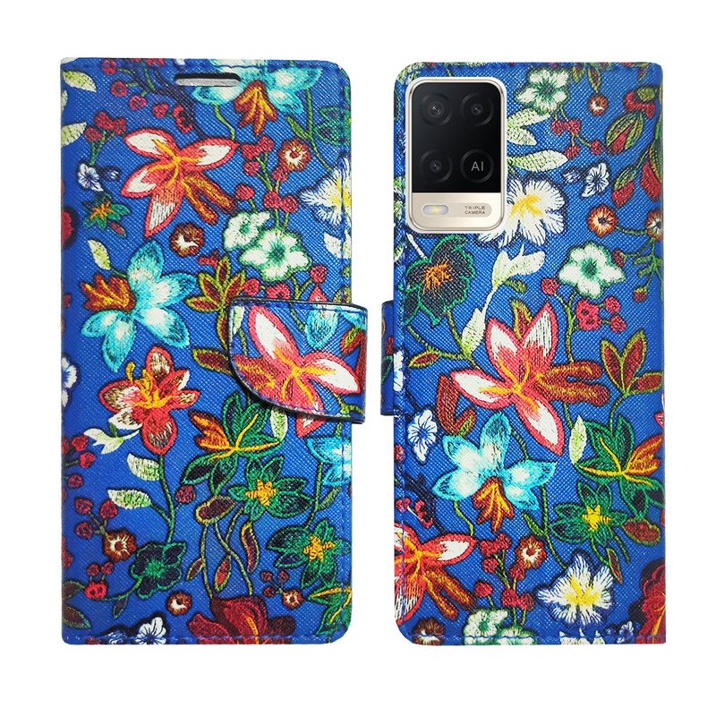 Dhar Flips Blue Pattern Flip Cover Oppo A54 | Leather Finish | Shock Proof | Magnetic Clouser | Light Weight | Compatible with Oppo A54 Cover | Best Designer Cover For Oppo A54