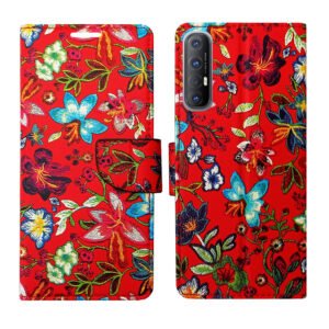 Dhar Flips Red Pattern Flip Cover Oppo Reno 3 Pro | Leather Finish | Shock Proof | Magnetic Clouser | Light Weight | Compatible with Oppo Reno 3 Pro Cover | Best Designer Cover For Oppo Reno 3 Pro