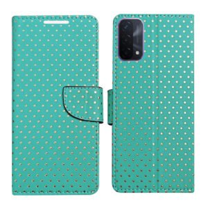 Dhar Flips Aquamarine Dot Flip Cover Oppo A74 | Leather Finish | Shock Proof | Magnetic Clouser | Light Weight | Compatible with Oppo A74 Cover | Best Designer Cover For Oppo A74