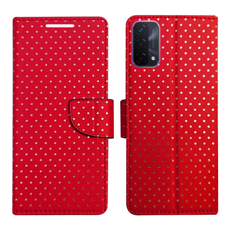 Dhar Flips Red Dot Flip Cover Oppo A74 | Leather Finish | Shock Proof | Magnetic Clouser | Light Weight | Compatible with Oppo A74 Cover | Best Designer Cover For Oppo A74