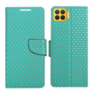 Dhar Flips Aquamarine Dot Flip Cover Oppo F17 Pro | Leather Finish | Shock Proof | Magnetic Clouser | Light Weight | Compatible with Oppo F17 Pro Cover | Best Designer Cover For Oppo F17 Pro