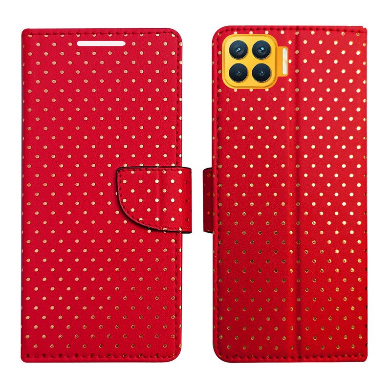 Dhar Flips Red Dot Flip Cover Oppo F17 Pro | Leather Finish | Shock Proof | Magnetic Clouser | Light Weight | Compatible with Oppo F17 Pro Cover | Best Designer Cover For Oppo F17 Pro