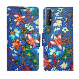 Dhar Flips Blue Pattern Flip Cover Oppo Reno 3 Pro | Leather Finish | Shock Proof | Magnetic Clouser | Light Weight | Compatible with Oppo Reno 3 Pro Cover | Best Designer Cover For Oppo Reno 3 Pro