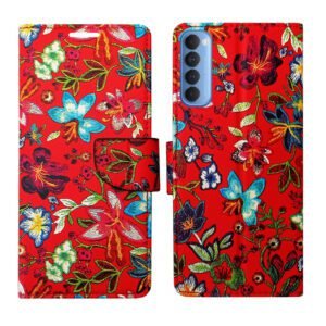 Dhar Flips Red Pattern Flip Cover Oppo Reno 4 Pro | Leather Finish | Shock Proof | Magnetic Clouser | Light Weight | Compatible with Oppo Reno 4 Pro Cover | Best Designer Cover For Oppo Reno 4 Pro