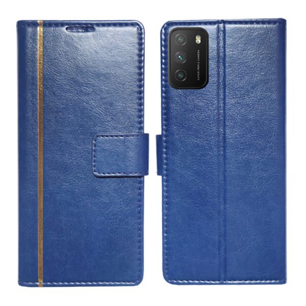 Dhar Flips Blue GP Flip Cover Poco M3 | Leather Finish | Shock Proof | Magnetic Clouser | Light Weight | Compatible with Poco M3 Cover | Best Designer Cover For Poco M3