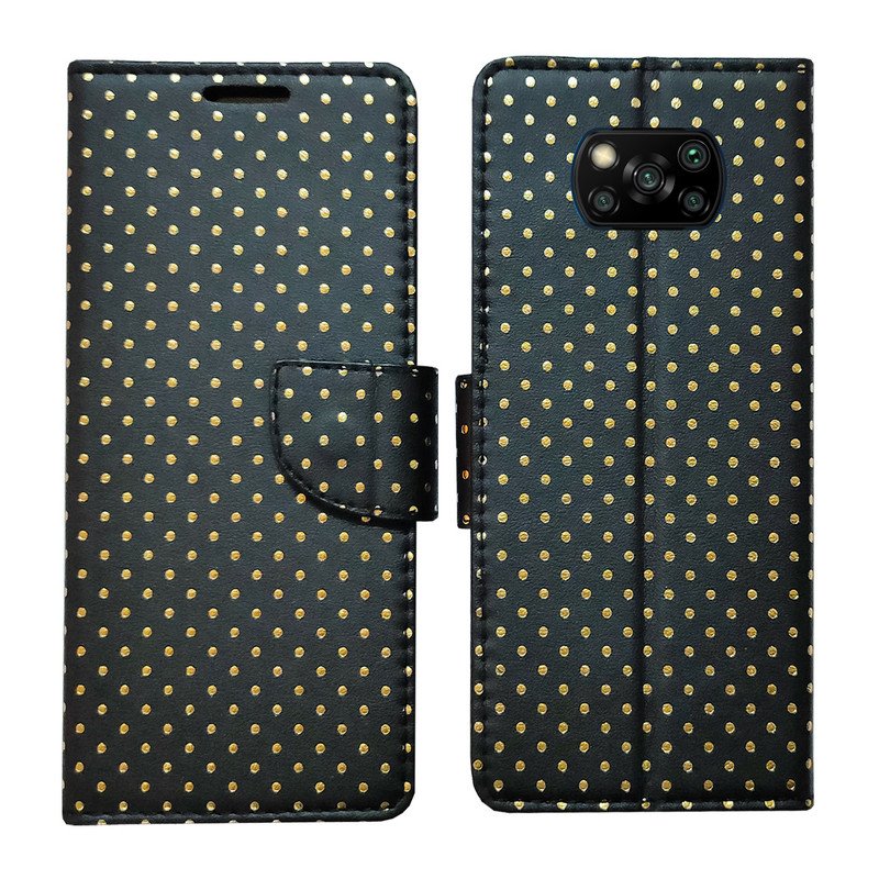 Dhar Flips Black Dot Flip Cover Poco X3 | Leather Finish | Shock Proof | Magnetic Clouser | Light Weight | Compatible with Poco X3 Cover | Best Designer Cover For Poco X3