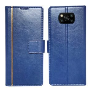 Dhar Flips Blue GP Flip Cover Poco X3 | Leather Finish | Shock Proof | Magnetic Clouser | Light Weight | Compatible with Poco X3 Cover | Best Designer Cover For Poco X3