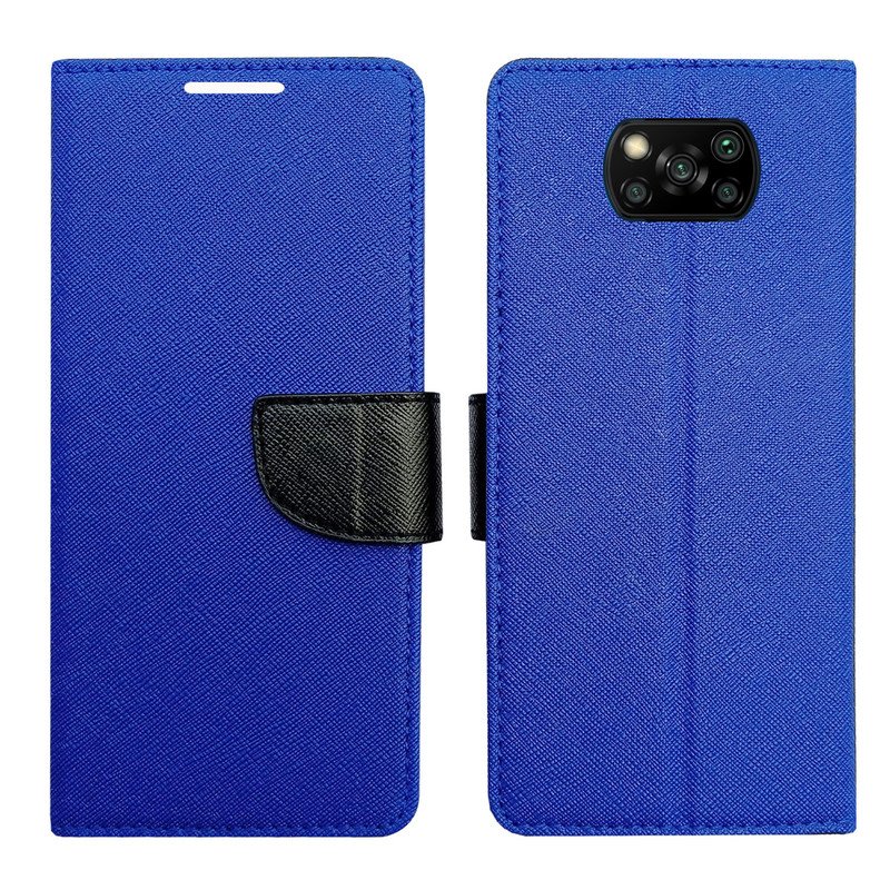 Dhar Flips Blue MRC Flip Cover Poco X3 | Leather Finish | Shock Proof | Magnetic Clouser | Light Weight | Compatible with Poco X3 Cover | Best Designer Cover For Poco X3